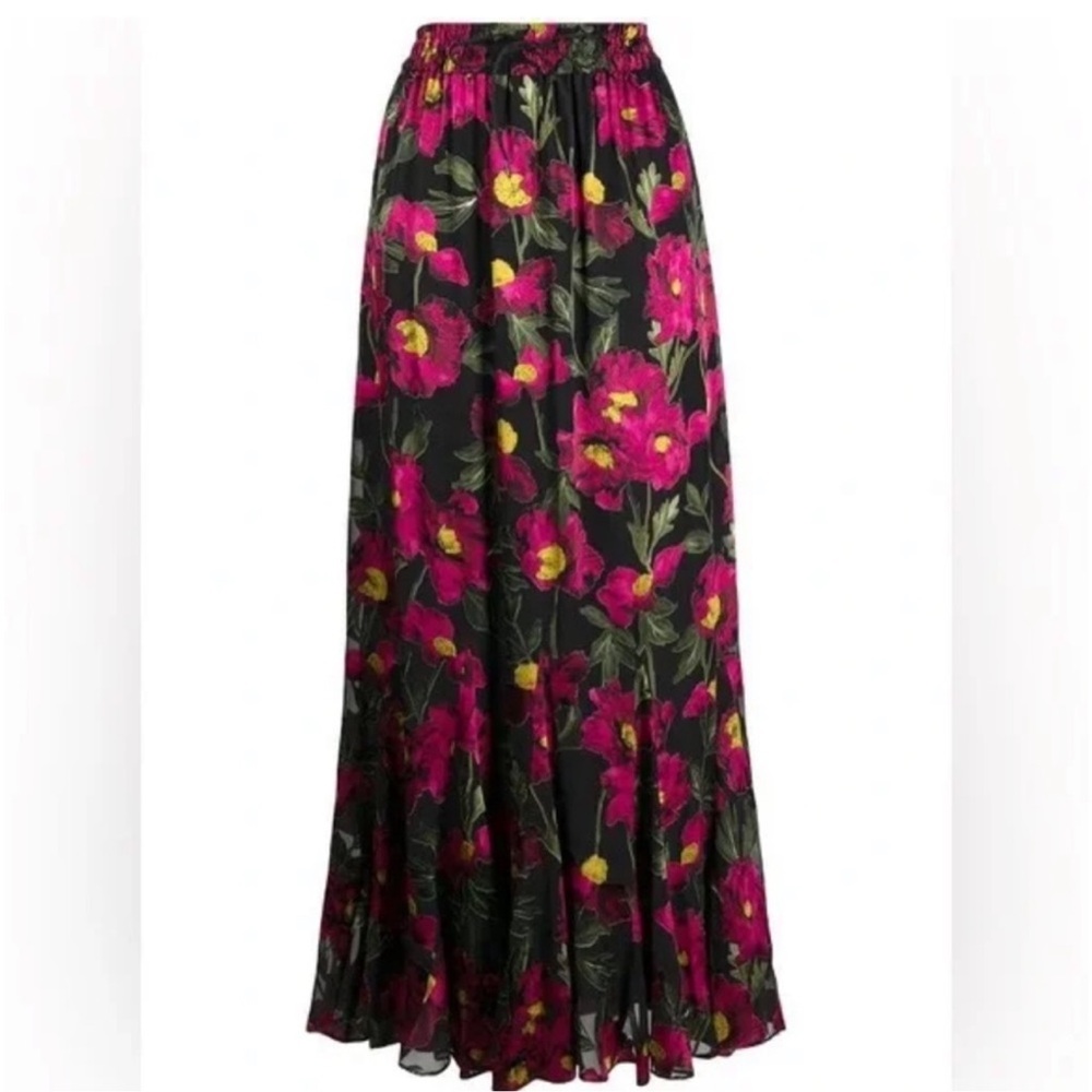 ALICE + OLIVIA | Elza Silk Blend Floral Drawstring Skirt